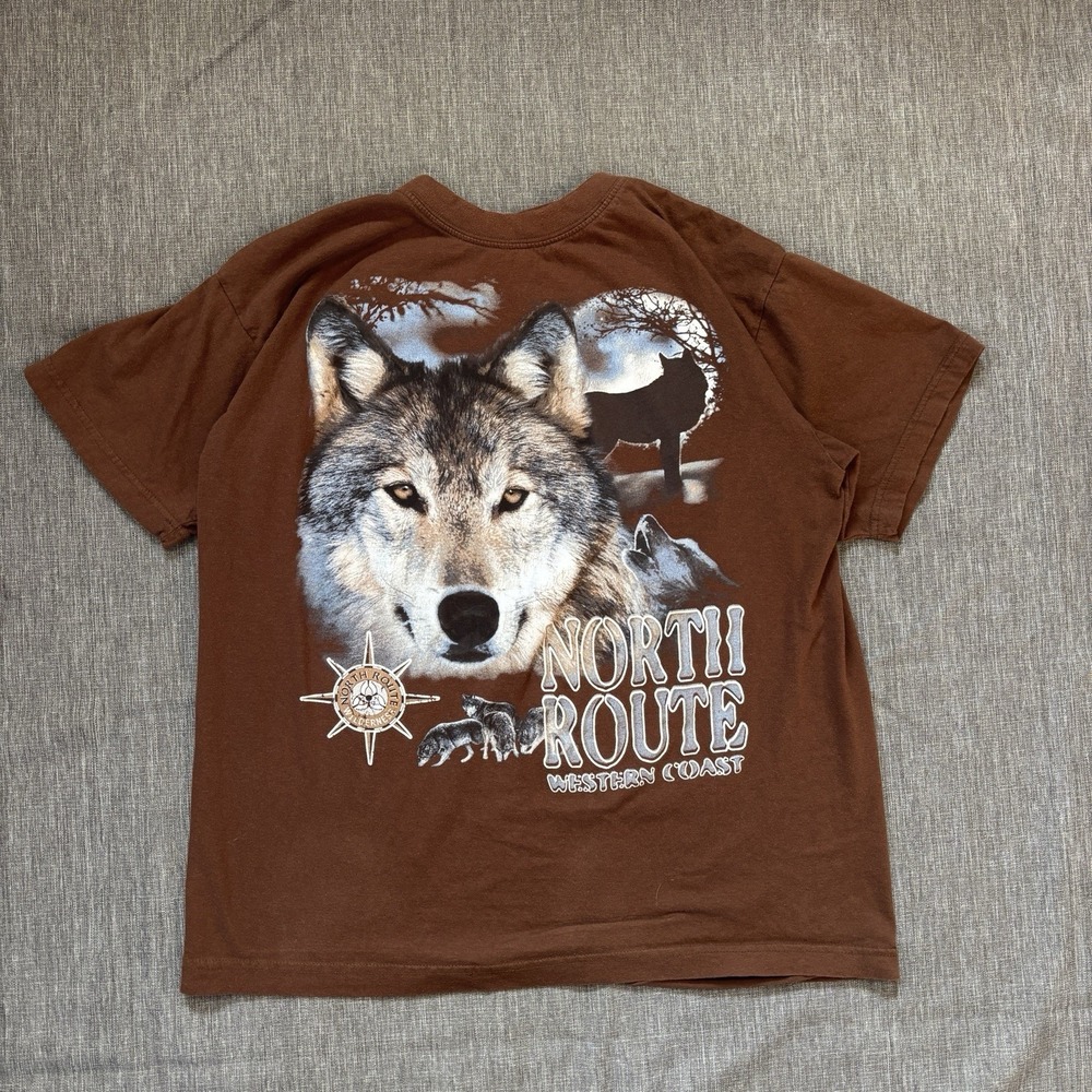 Vintage Brown Graphic Wolf Tee - M